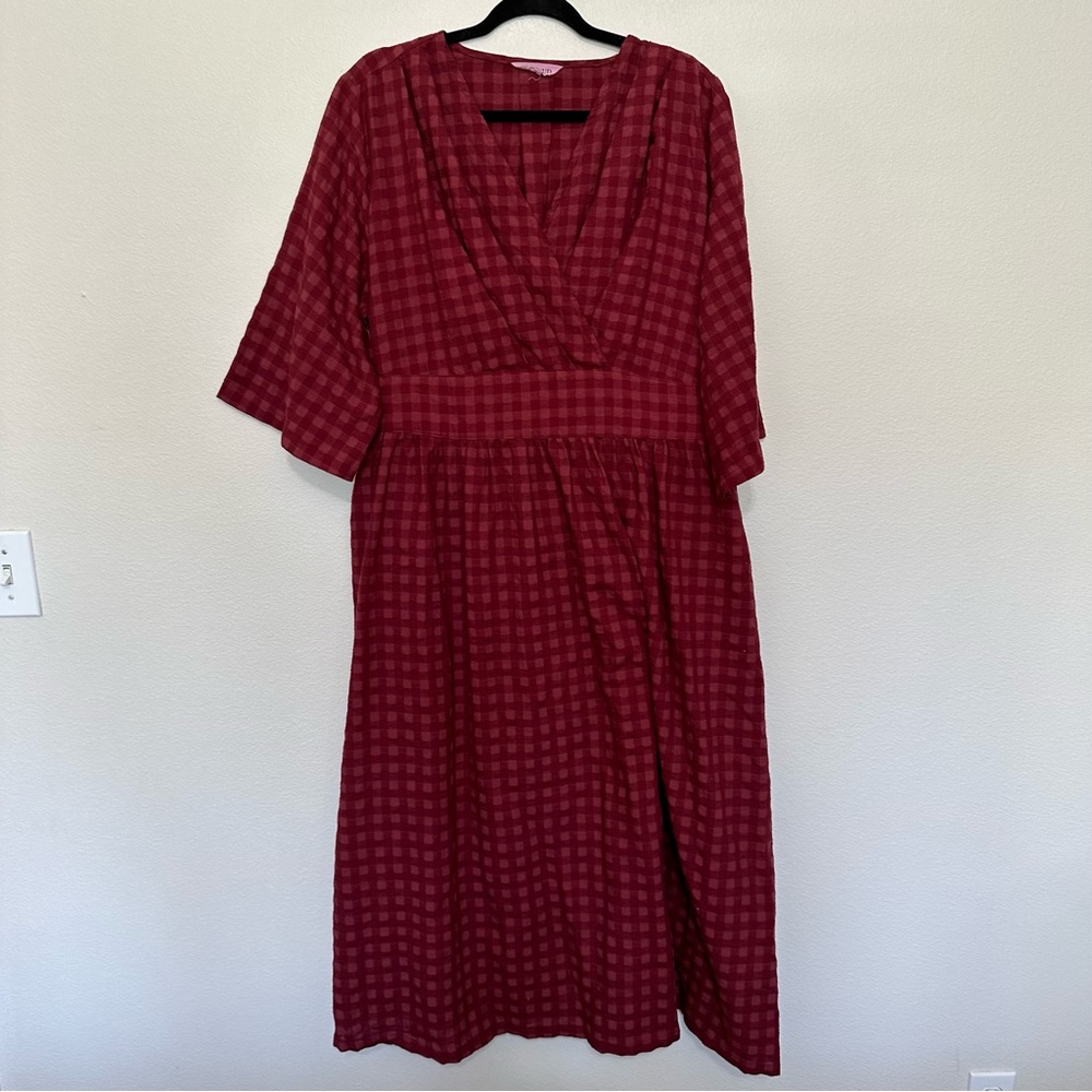 Buykud women’s burgundy gingham two tone lagenlook plaid midi dress size XL